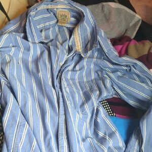 Red Camel Blue and White Striped Casual Shirt